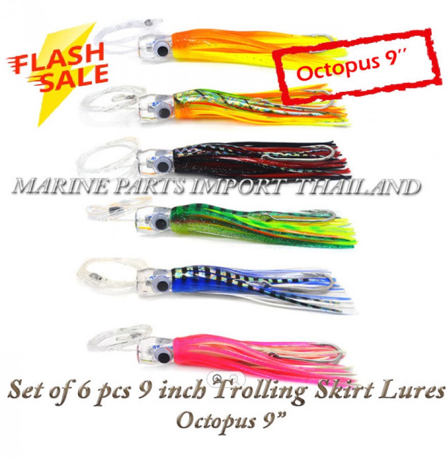 Trolling Skirt Lures Set of 4pcs 9 inch Fishing Saltwater Lures Deep Sea for Tuna Mahi Marlin Dolphin Wahoo,with Rigged Hooks Offshore Big Game